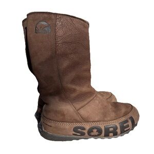 Sorel Womens 6 Boots Suka Tall Shearling Lined Brown Waterproof Leather Pull On